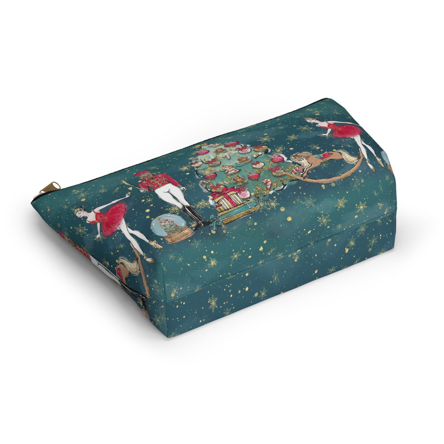 Nutcracker Ballet Cosmetic Pouch w T-bottom, Accessory Pouch - Emerald Green Nutcracker Ballet Makeup Bag