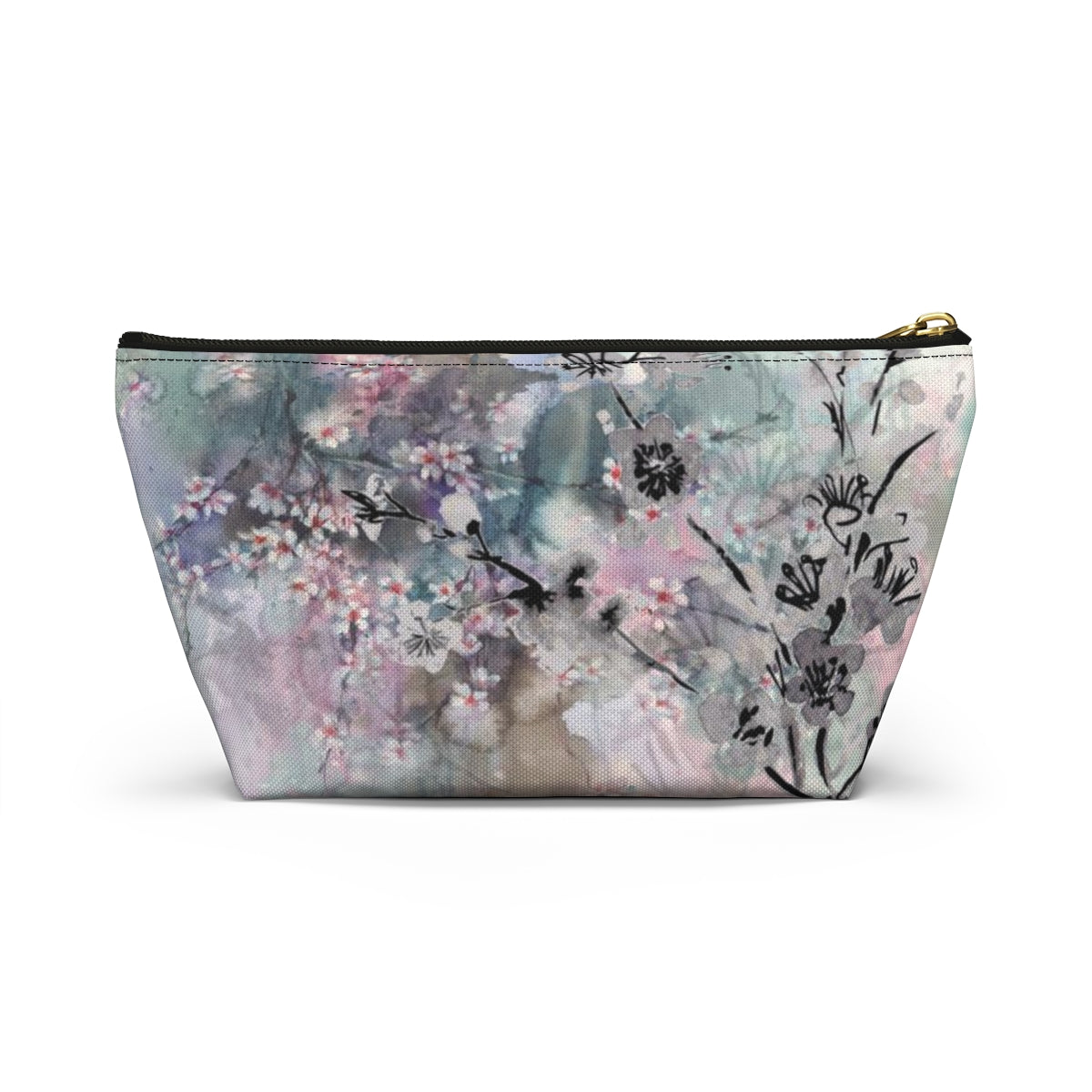 Sakura Cosmetic Pouch w T-bottom, Accessory Pouch - Watercolor Cherry Blossom