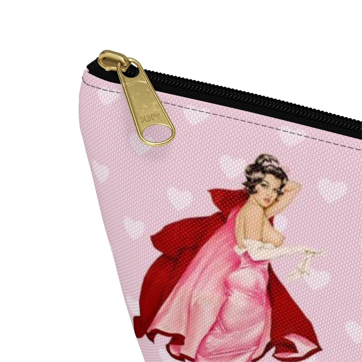 Personalized Pink Pinup Girl Cosmetic Pouch w T-bottom, Accessory Pouch - Red Riding Hood XOXO