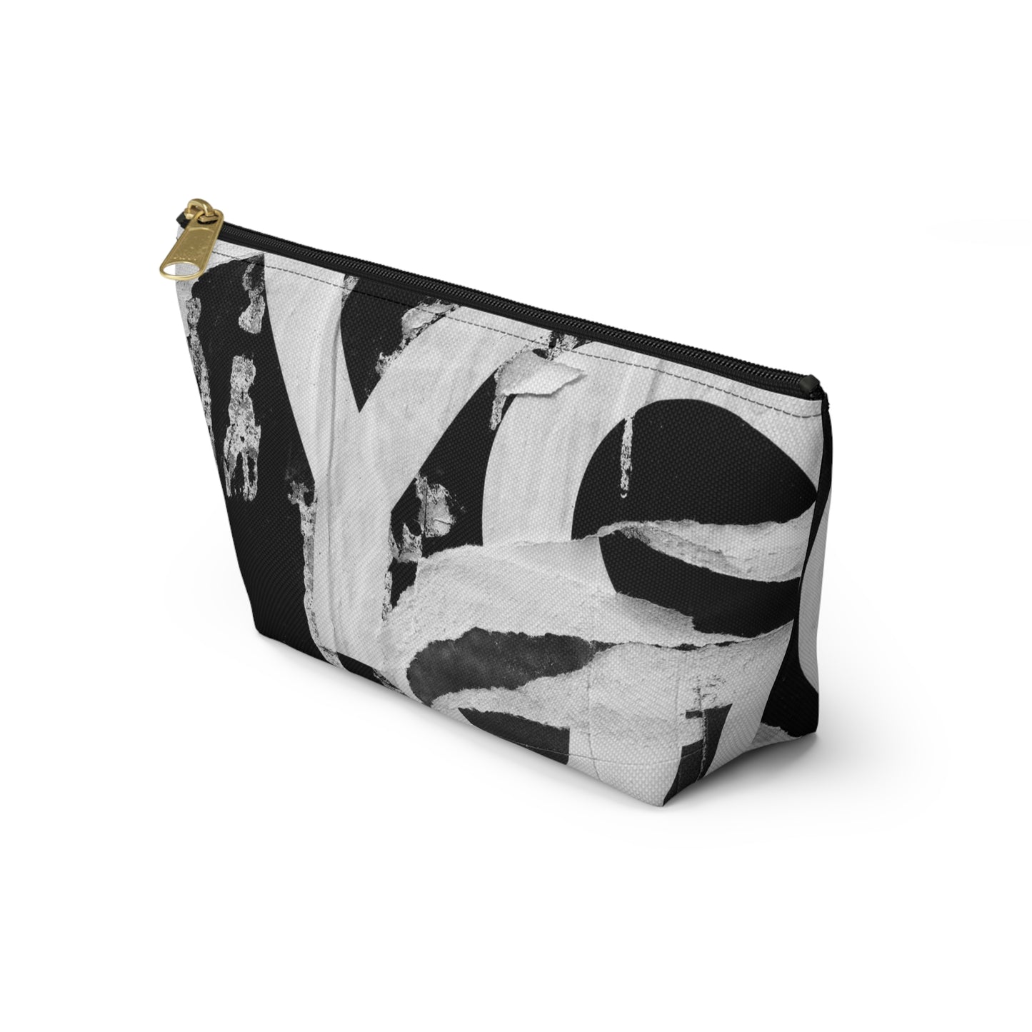 Urban Street Art Cosmetic Pouch w T-bottom, Accessory Pouch - Torn Poster Street Art Makeup Bag - Black and White YO Bag 15