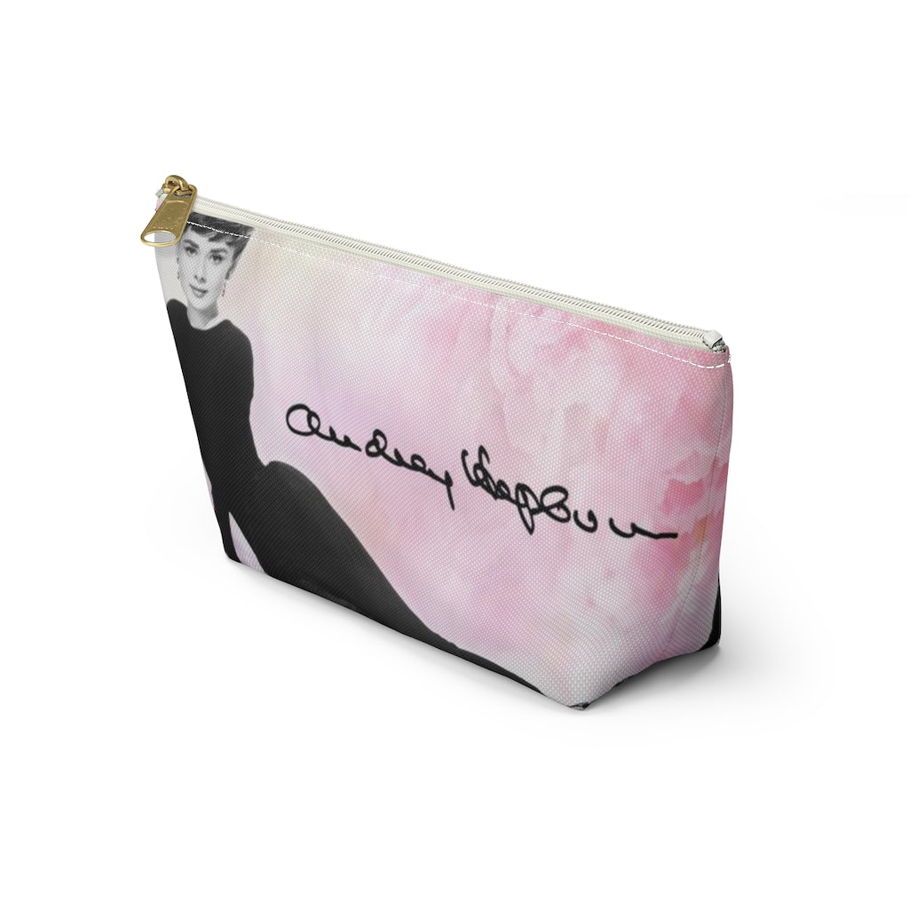 Audrey Hepburn Signature Cosmetic Pouch w T-bottom, Accessory Pouch, Pink