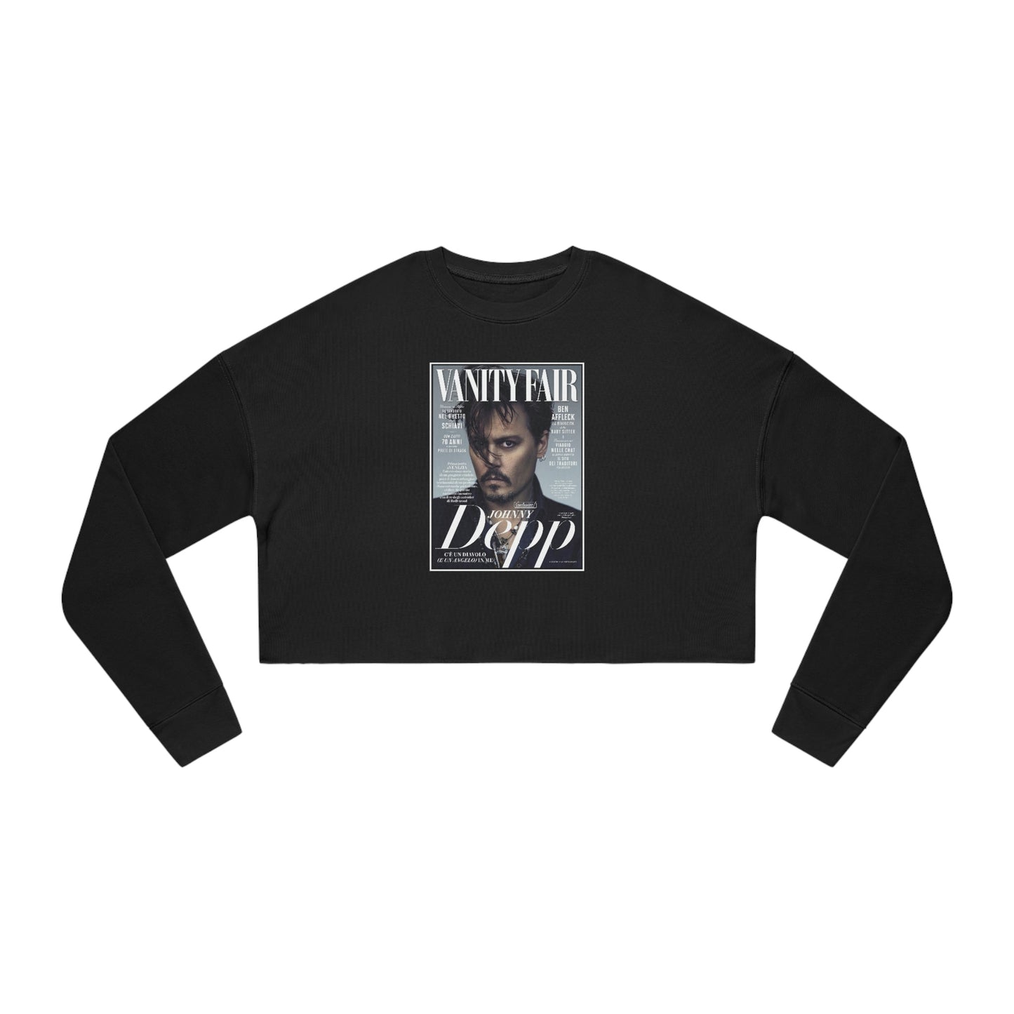 Johnny Depp Vogue Cover Crop Sweatshirt, Cropped Pullover, Crop Fleece, Crop Top - BLACK