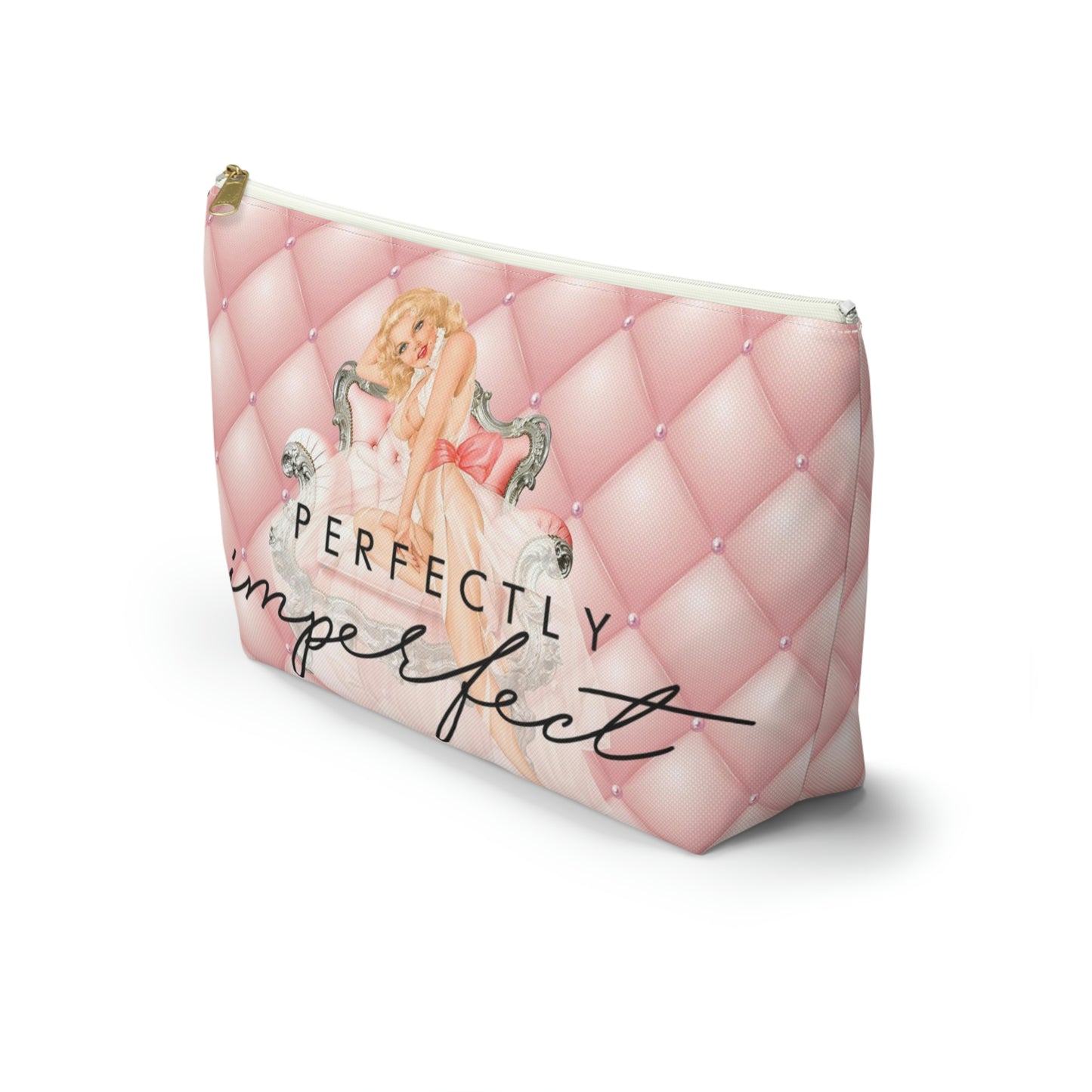 Pinup Girl Cosmetic Pouch w T-bottom, Accessory Pouch - Perfectly Imperfect Pink Peach