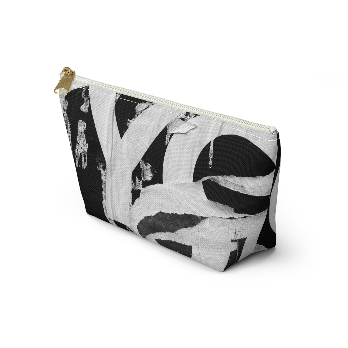 Urban Street Art Cosmetic Pouch w T-bottom, Accessory Pouch - Torn Poster Street Art Makeup Bag - Black and White YO Bag 15