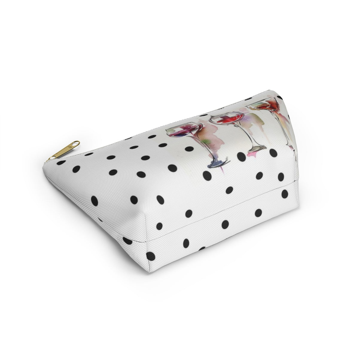 Personalized Wine Lovers Cosmetic Pouch w T-bottom, Accessory Pouch, Wine Glass Polka Dot