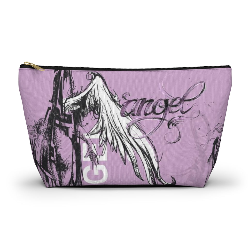 Angel Wing Cosmetic Pouch w T-bottom, Accessory Pouch, Purple