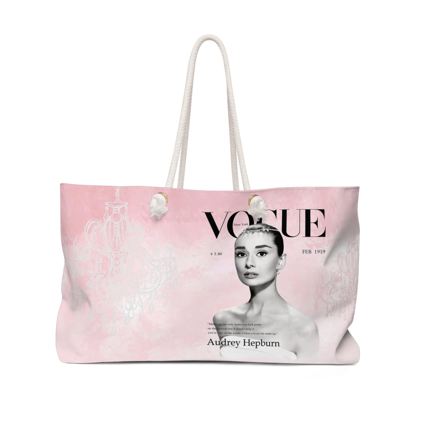 Audrey Hepburn Weekend Bag - Beach Bag, Rope Tote - Pink Vogue Chandelier Bag