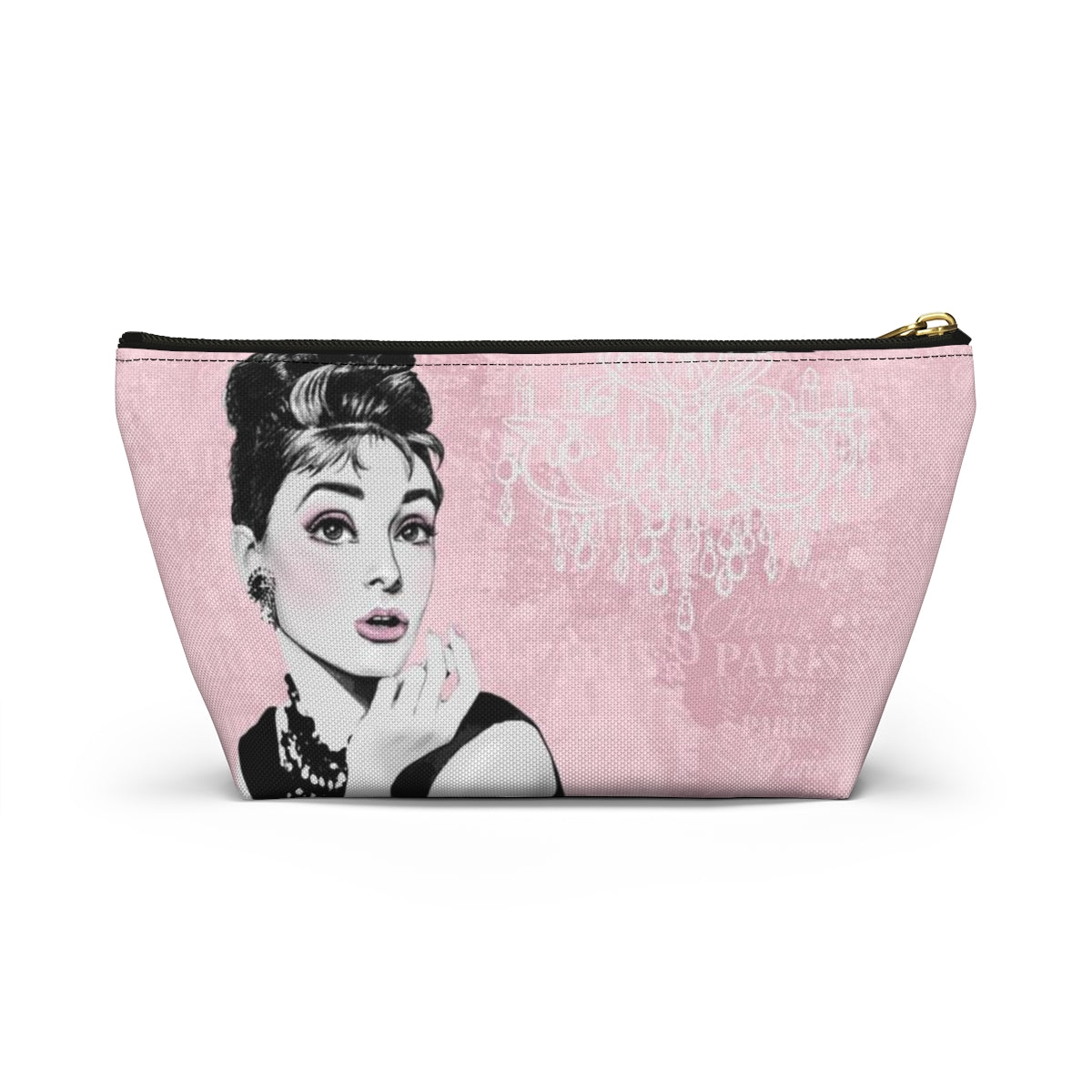 Audrey Hepburn Pouch w T-bottom, Accessory Pouch - Pink Paris is Always a Good Idea Chandelier Bag