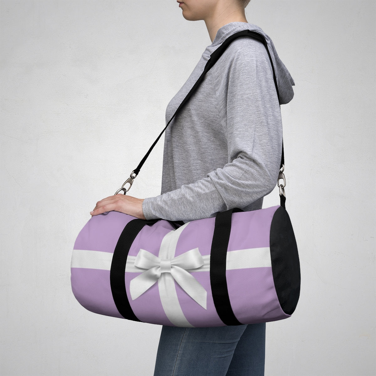 Personalized Little Lavender Box Duffel Bag - White Bow