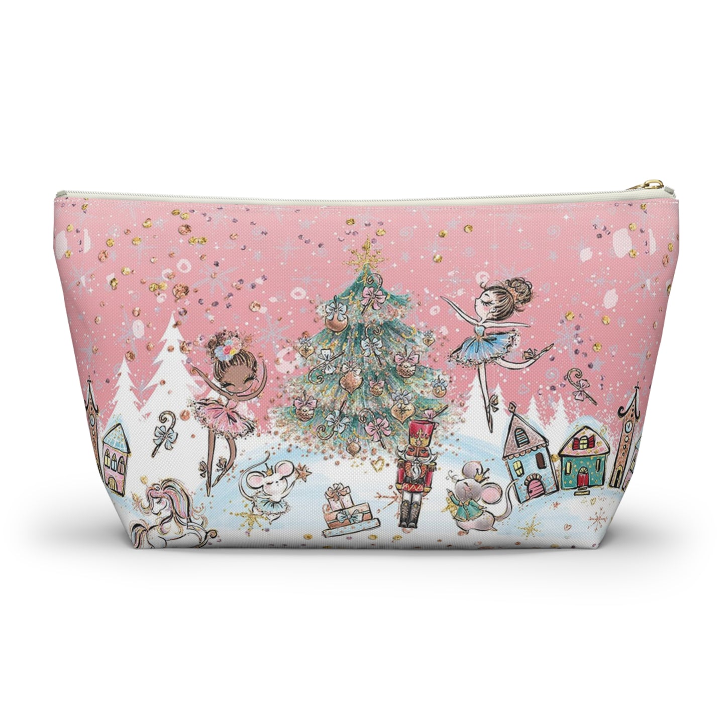 Nutcracker Cosmetic Pouch w T-bottom, Accessory Pouch - Pink Nutcracker Ballet Makeup Bag