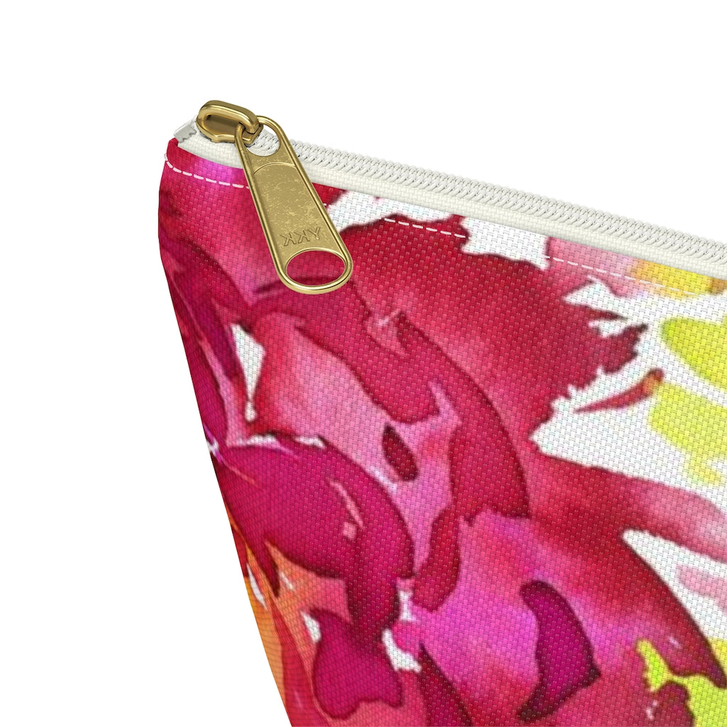 Bright Floral Cosmetic Pouch w T-bottom, Accessory Pouch, Pink