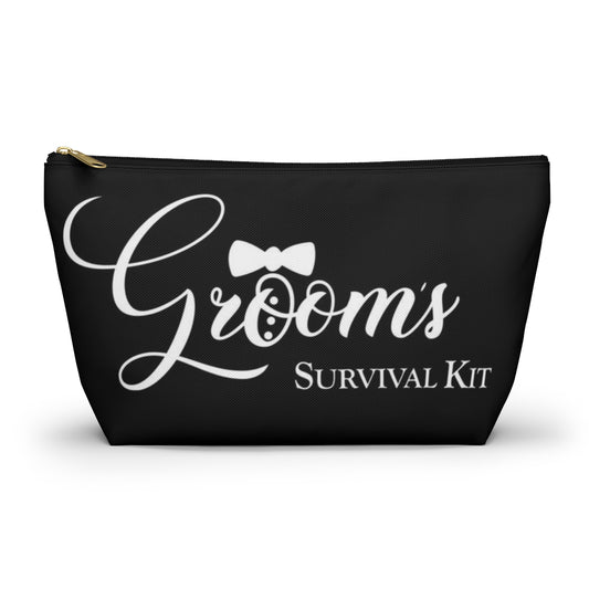 Grooms Survival Kit Cosmetic Pouch w T-bottom, Accessory Pouch, Black and White