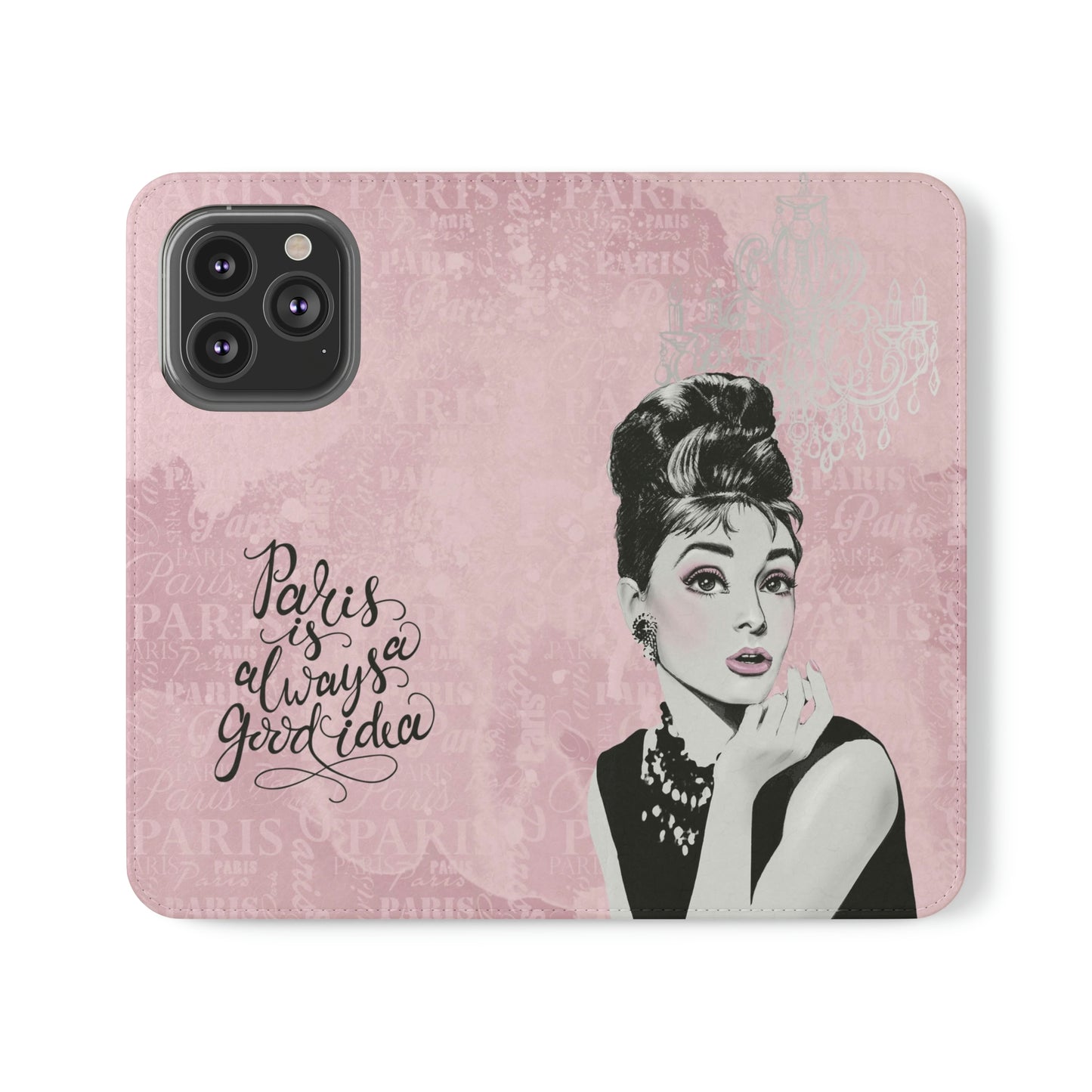 Audrey Hepburn Phone Case, Pink Paris Folio Phone Case, Paris is Always a Good Idea Smart Phone Folding Case