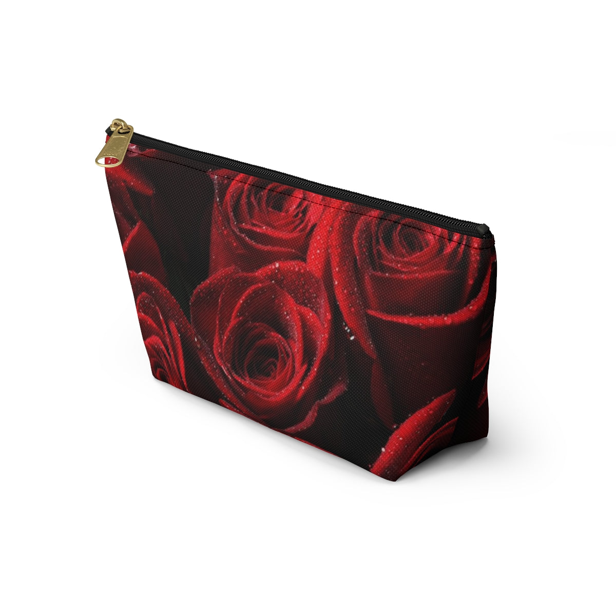 Personalized Rose Cosmetic Pouch w T-bottom, Accessory Pouch - Red Rose and Leopard