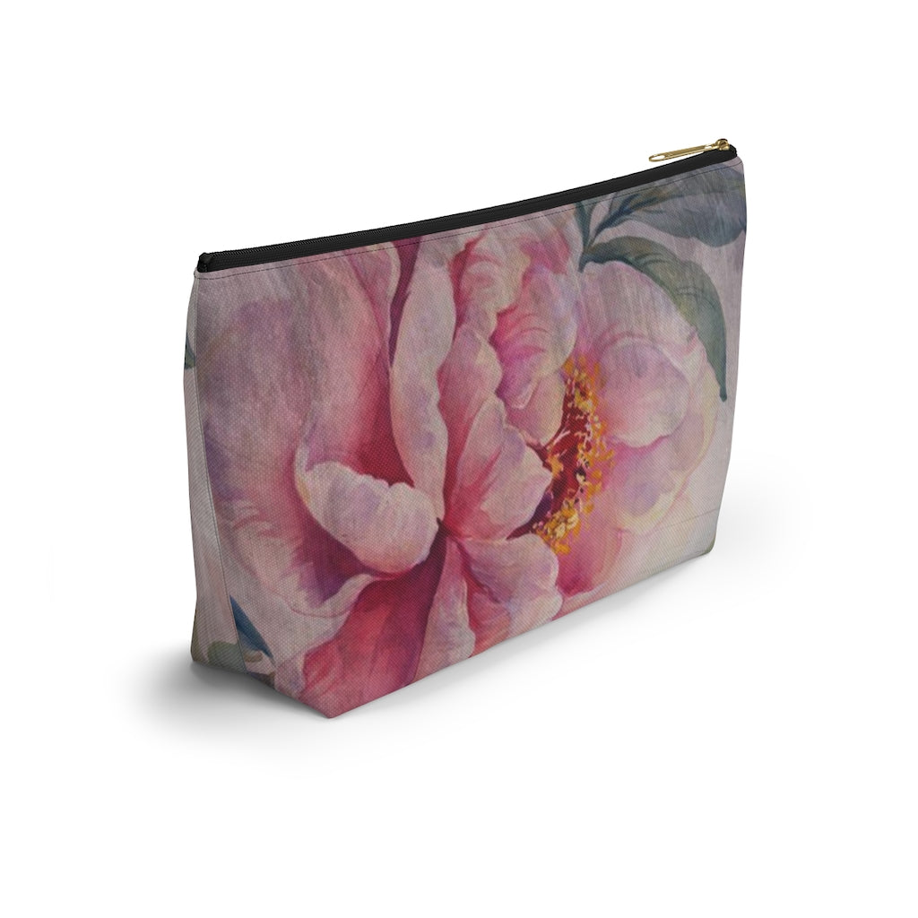 Rose Cosmetic Pouch w T-bottom, Accessory Pouch, Dusky Pink