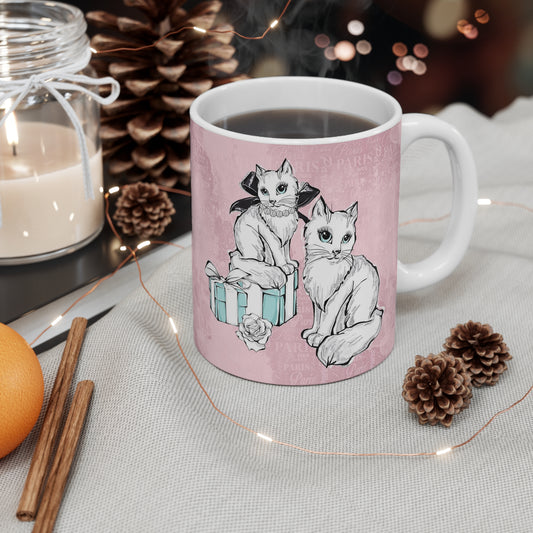 Cat Lovers Mug 11oz - Pink All I need is love life cat and coffee cup