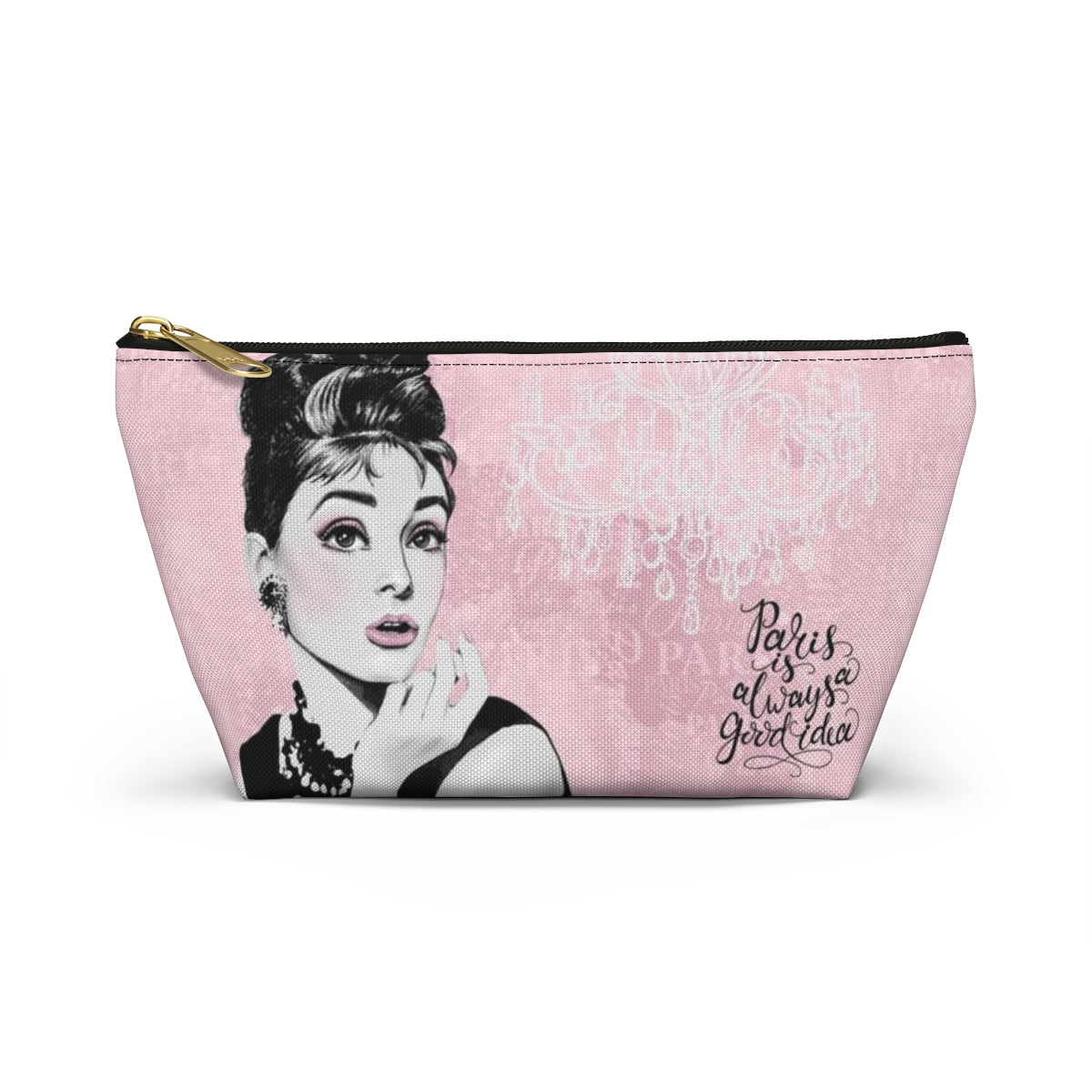 Audrey Hepburn Pouch w T-bottom, Accessory Pouch - Pink Paris is Always a Good Idea Chandelier Bag