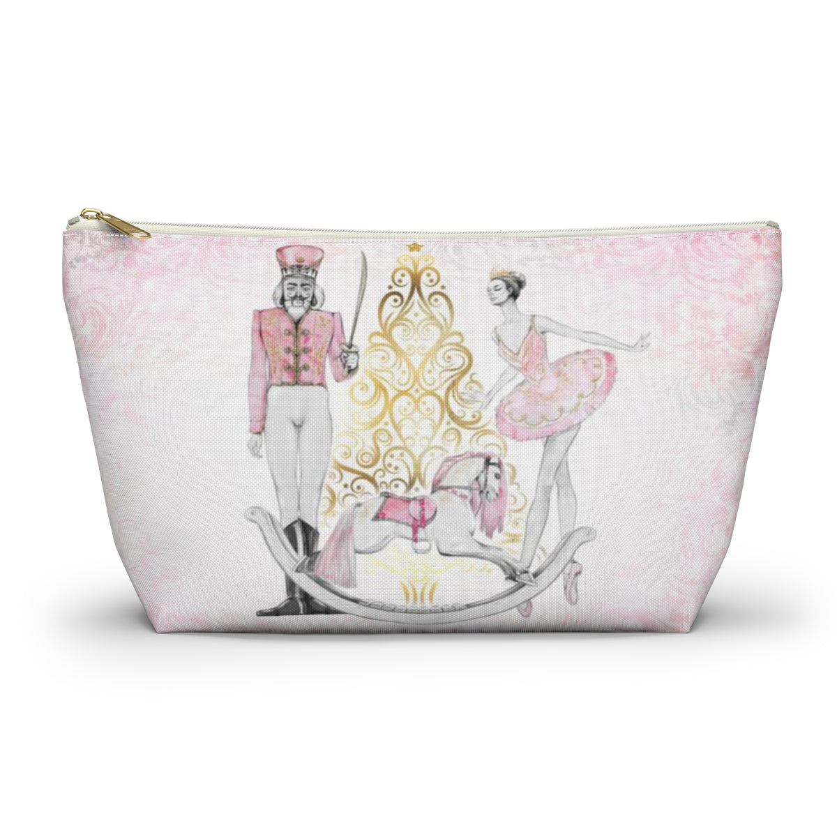 Personalized Nutcracker Ballet Cosmetic Pouch w T-bottom, Accessory Pouch, Pink and Gold