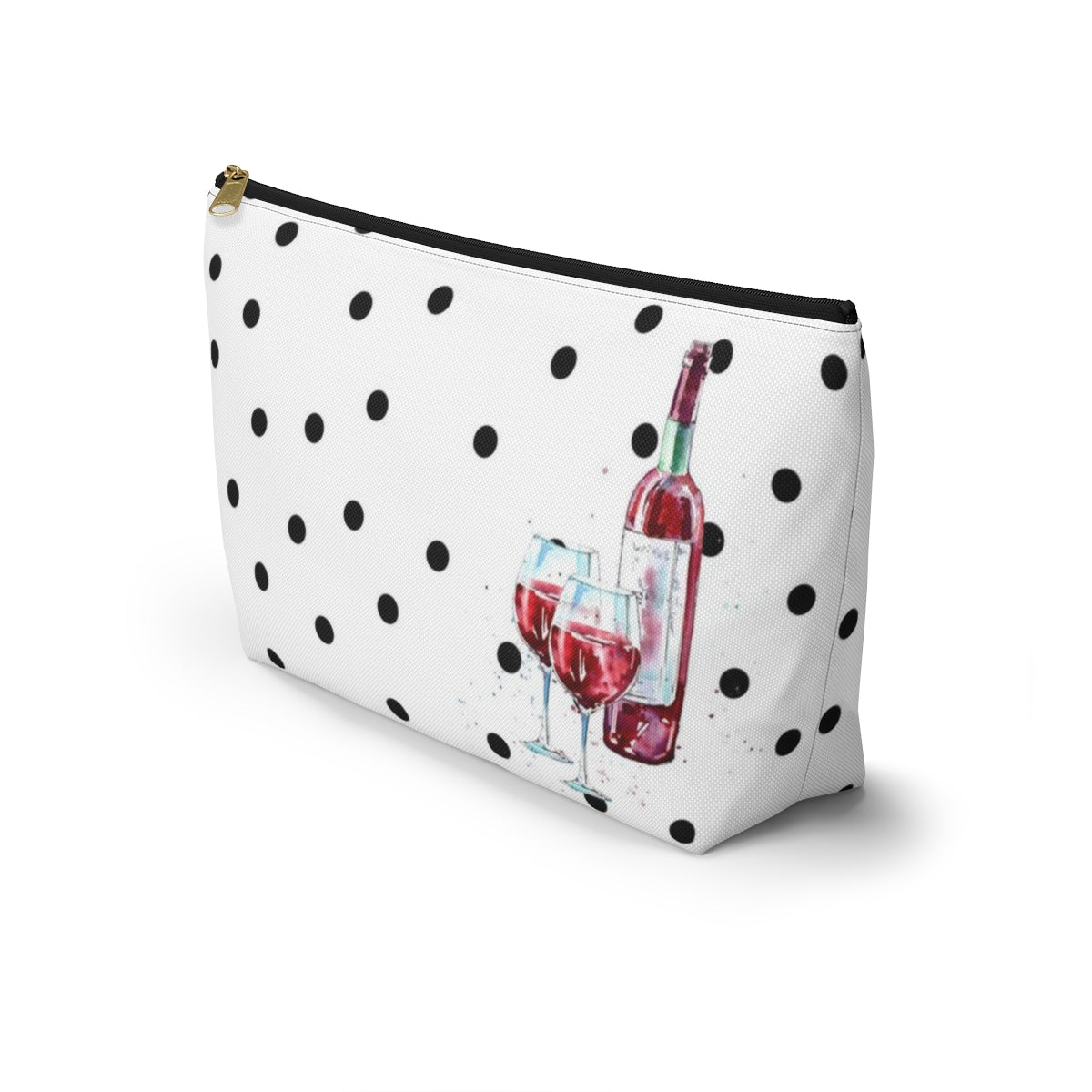 Personalized Wine Cosmetic Pouch w T-bottom, Accessory Pouch, Red Wine for Two Polka Dot