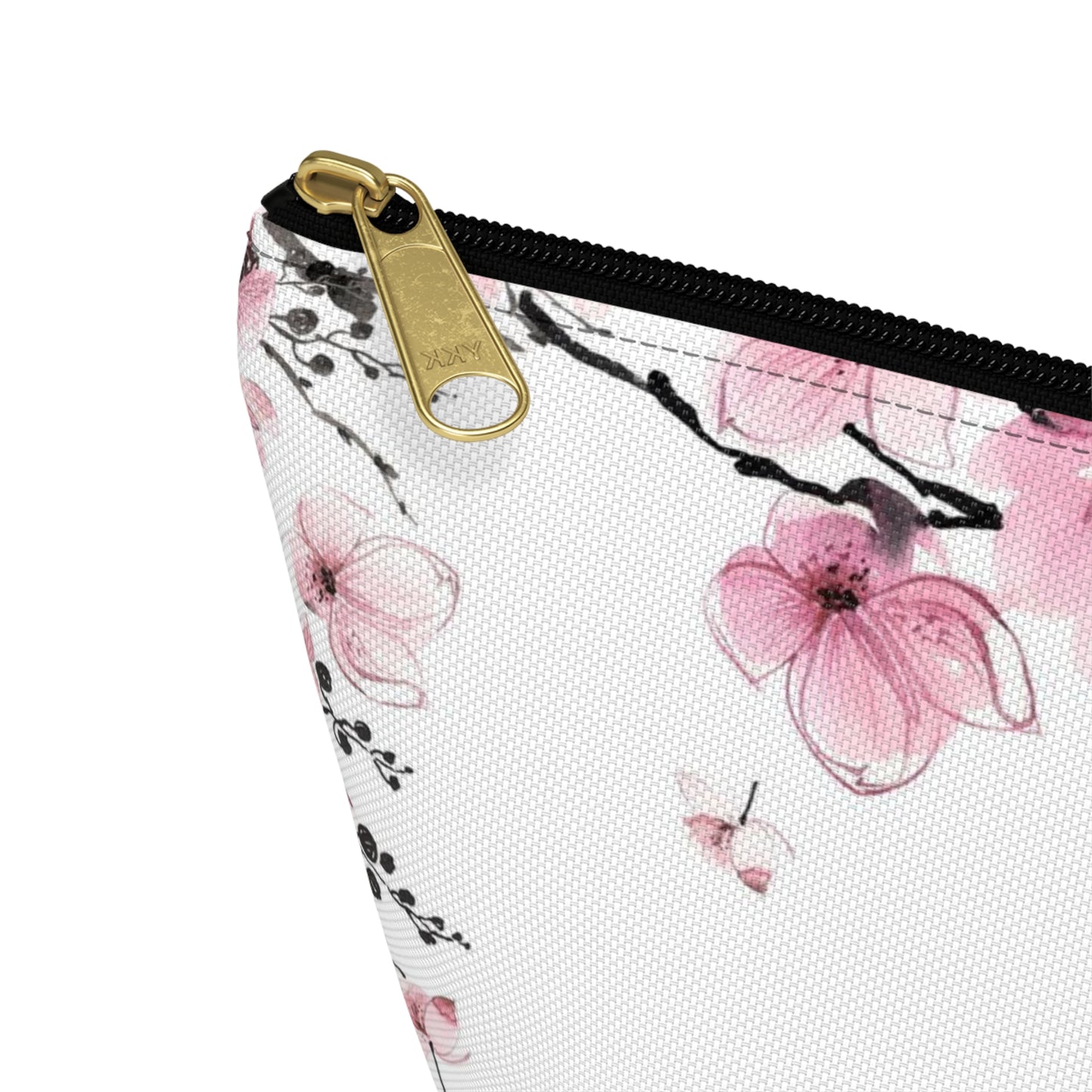 Sakura Cosmetic Pouch w T-bottom, Accessory Pouch - Pink Watercolor Cherry Blossom Makeup Bag