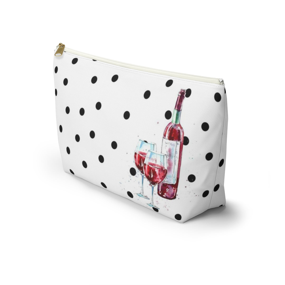 Personalized Wine Cosmetic Pouch w T-bottom, Accessory Pouch, Red Wine for Two Polka Dot