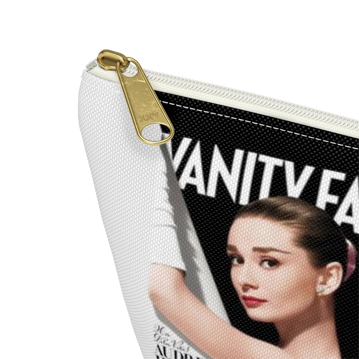 Personalized Audrey Hepburn Cosmetic Pouch w T-bottom, Accessory Pouch - Audrey Hepburn Vanity Fair Color Block Bag