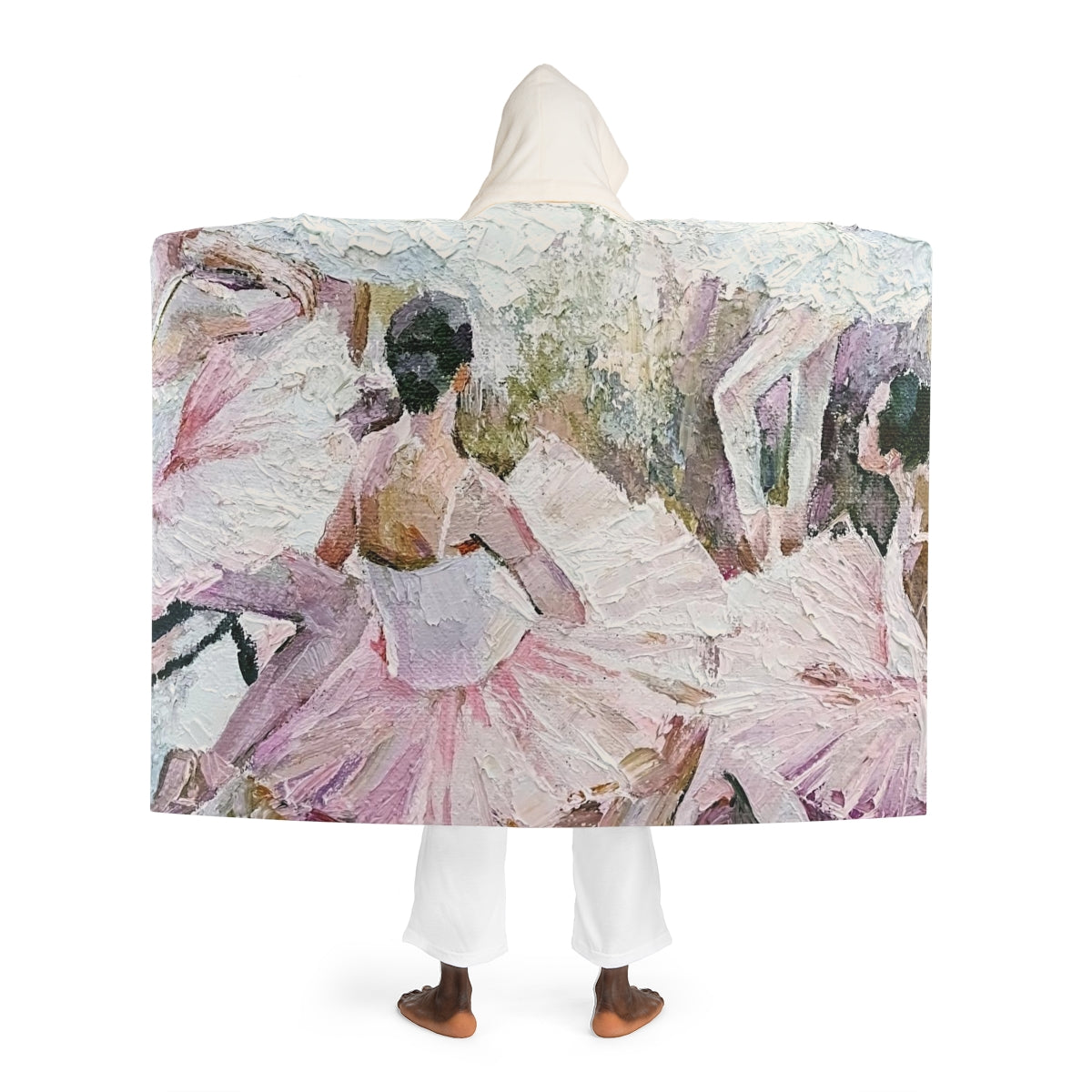 Ballet Hooded Sherpa Fleece Blanket, Hooded Shrug - Pink Ballerinas Tutu Oil Painting