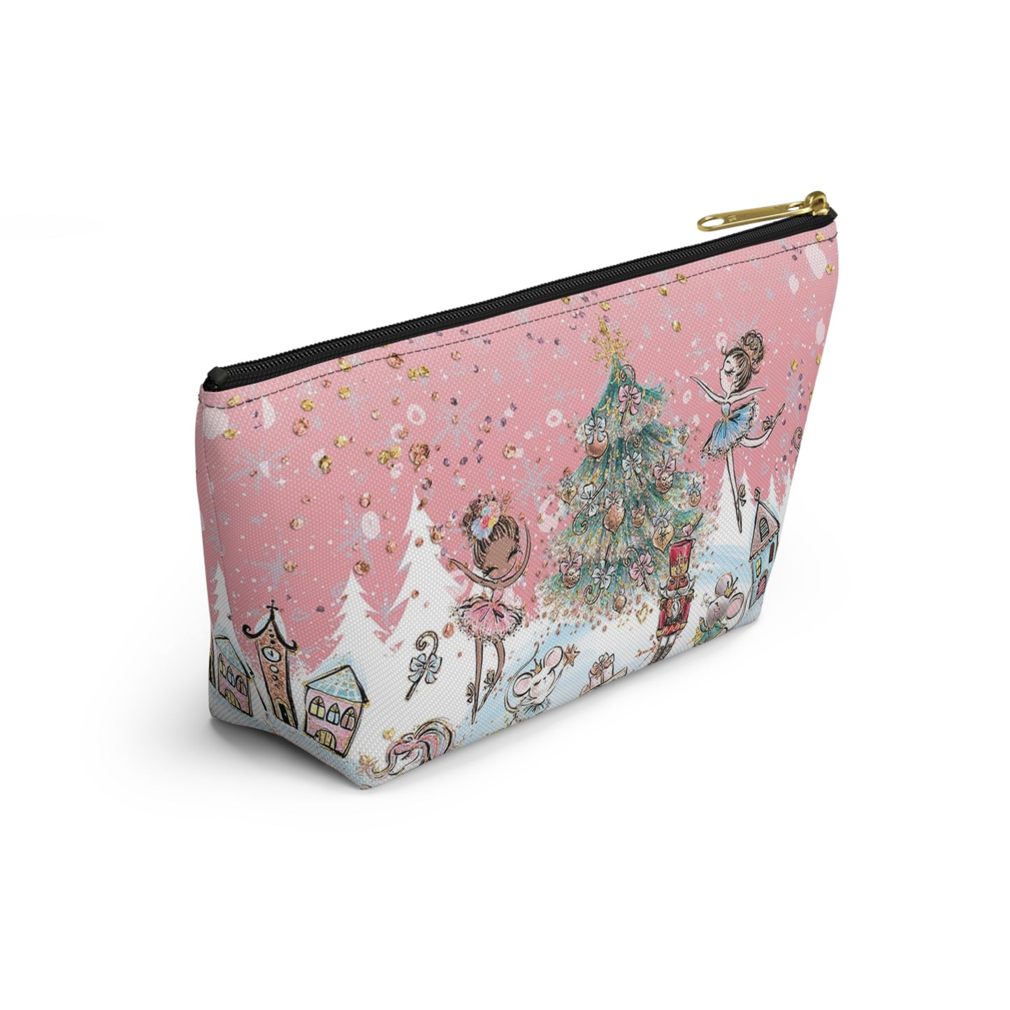 Nutcracker Cosmetic Pouch w T-bottom, Accessory Pouch - Pink Nutcracker Ballet Makeup Bag