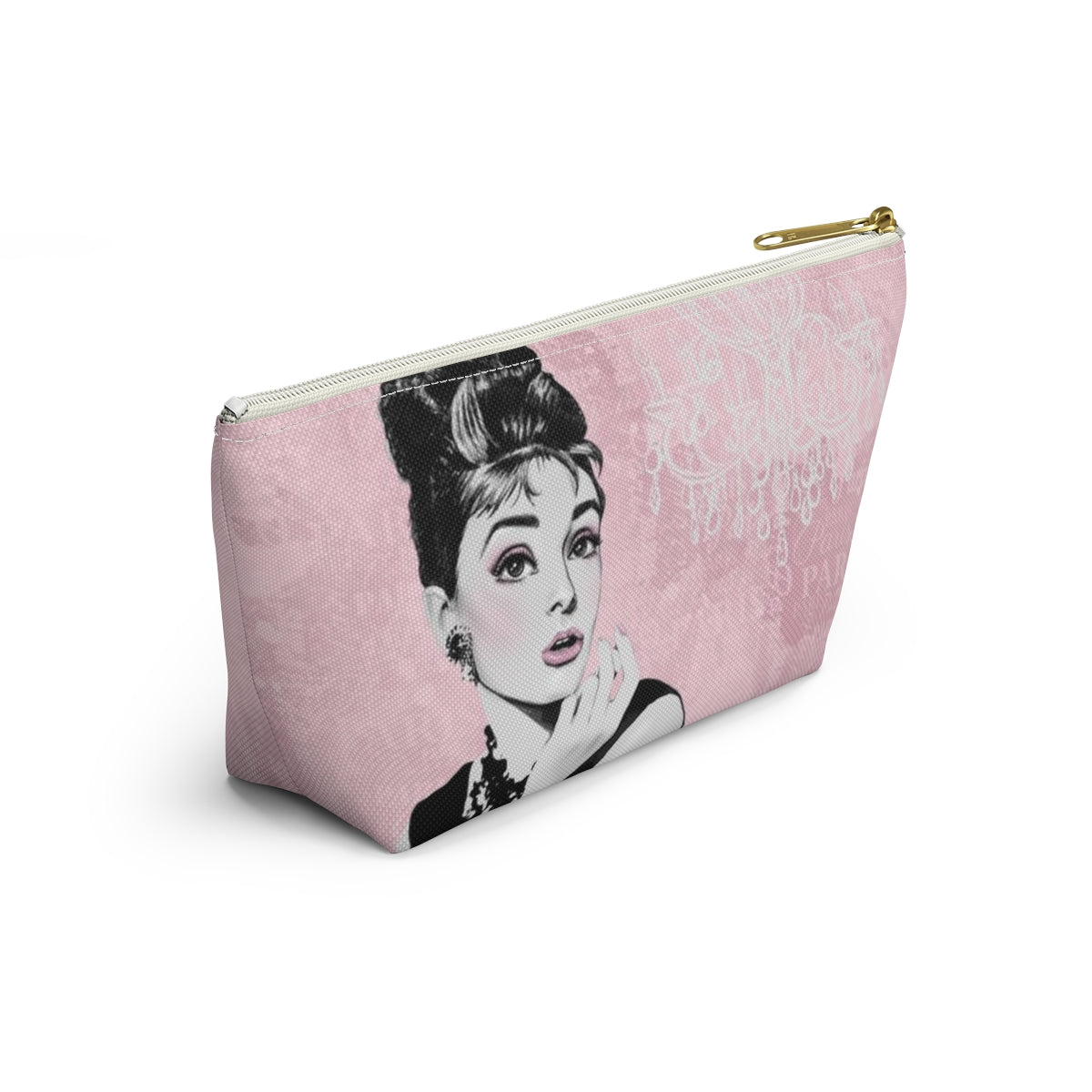 Audrey Hepburn Pouch w T-bottom, Accessory Pouch - Pink Paris is Always a Good Idea Chandelier Bag