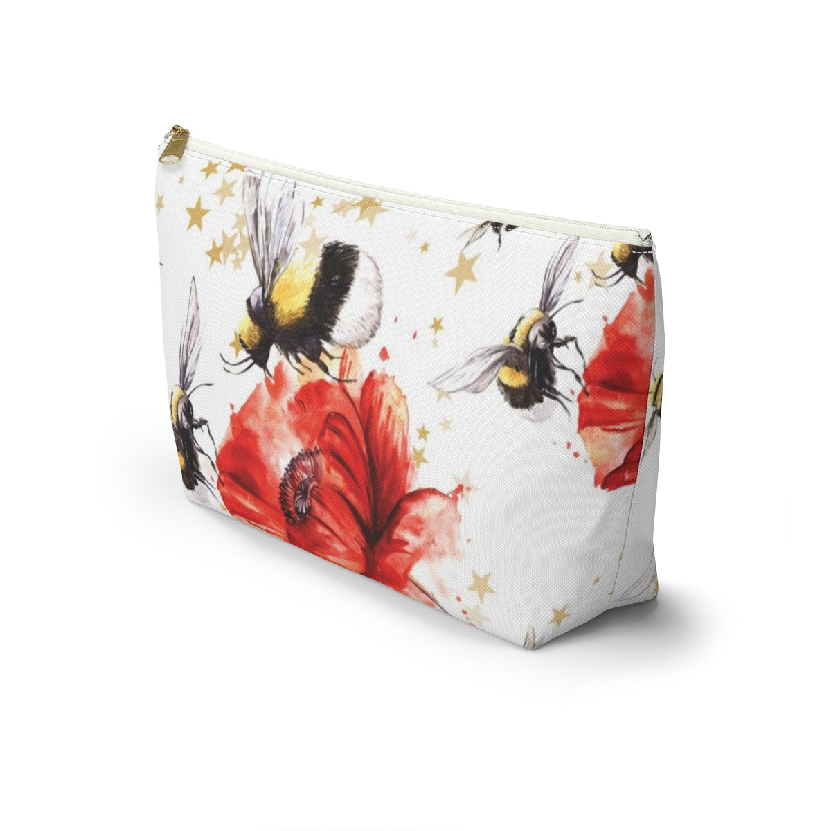 Bumblebee Cosmetic Pouch w T-bottom, Accessory Pouch, Red Poppy