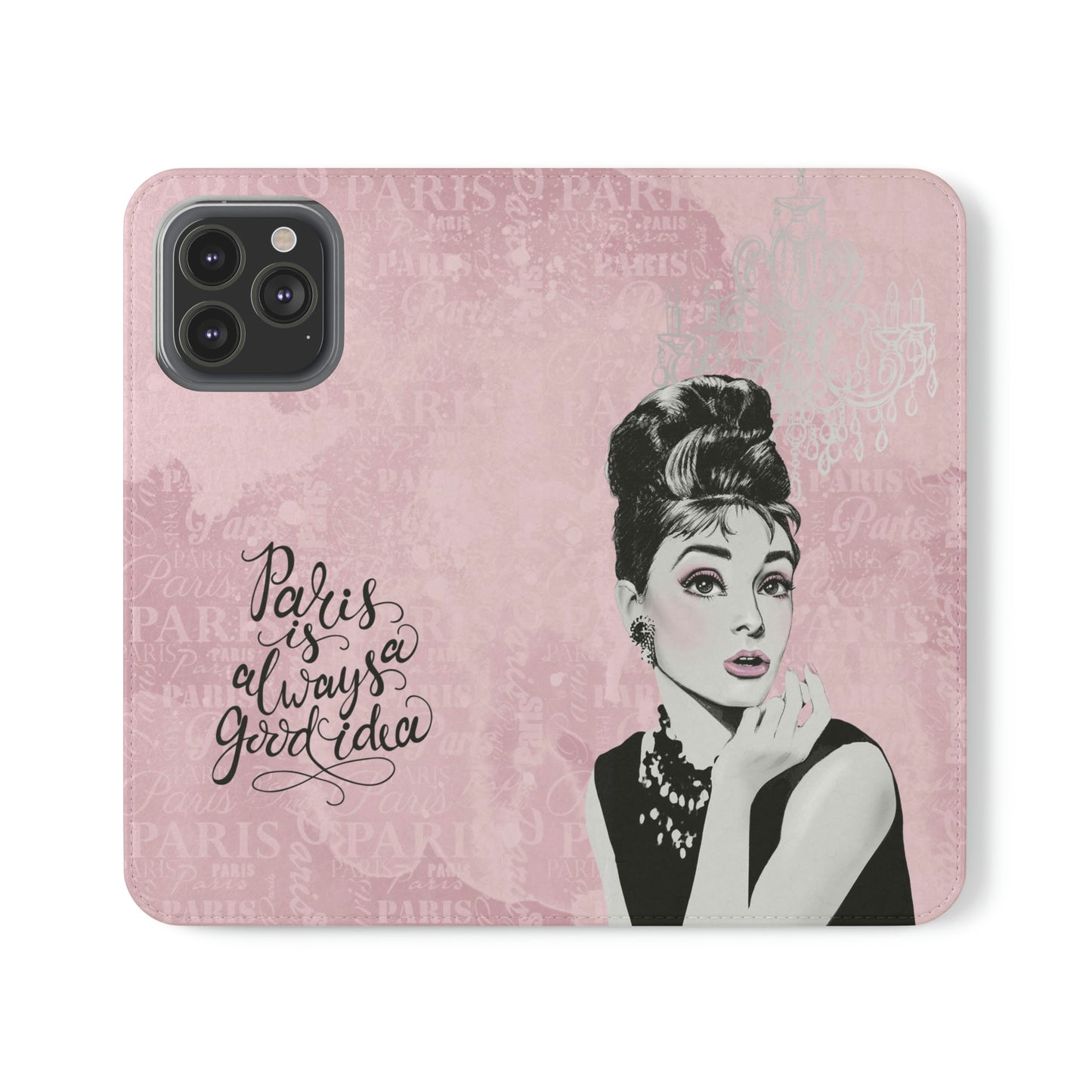 Audrey Hepburn Phone Case, Pink Paris Folio Phone Case, Paris is Always a Good Idea Smart Phone Folding Case