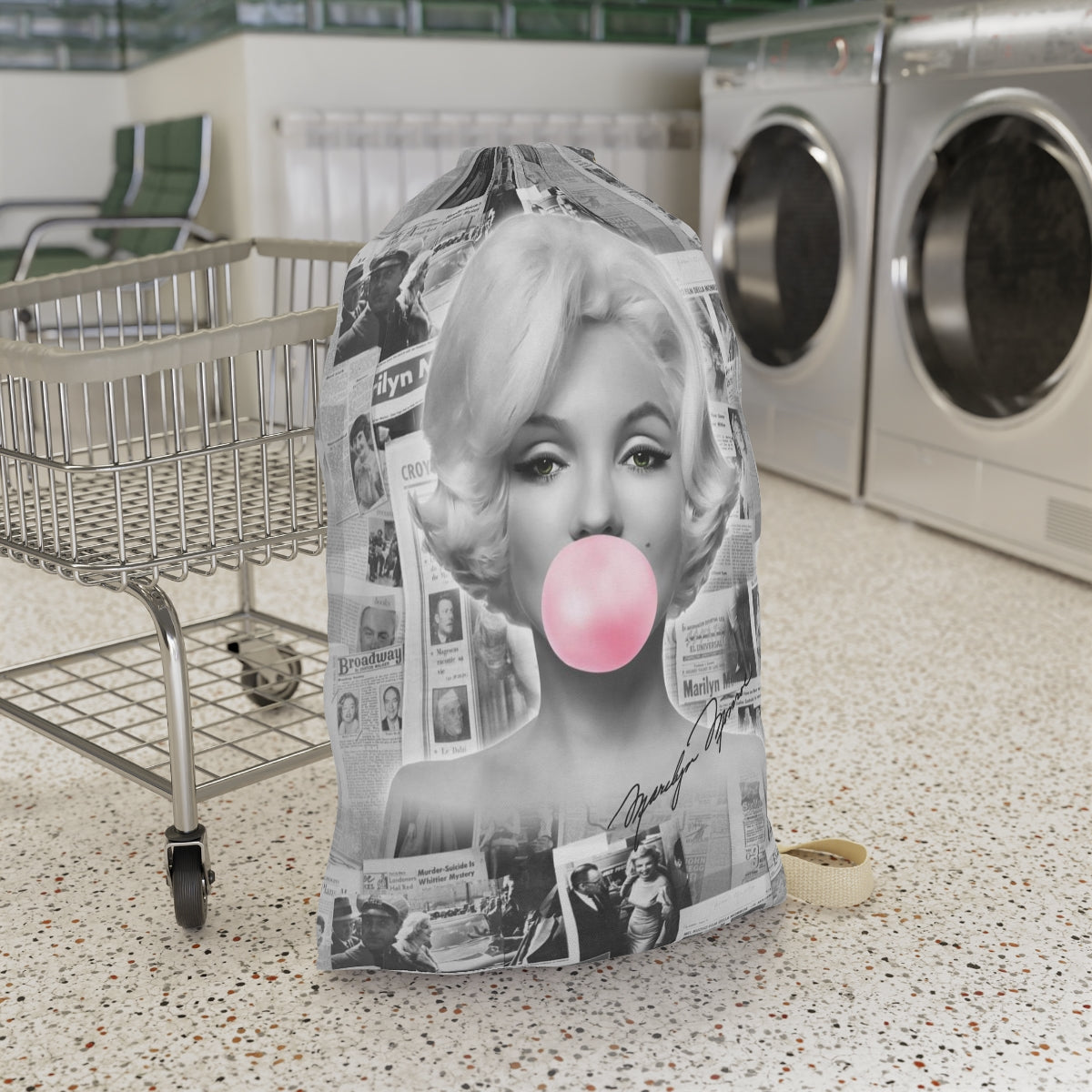 Marilyn Monroe Sack, Laundry Sack, Santa Sack, Dust Bag, Gift Sack - Marilyn Bubblegum Pink International News Bag