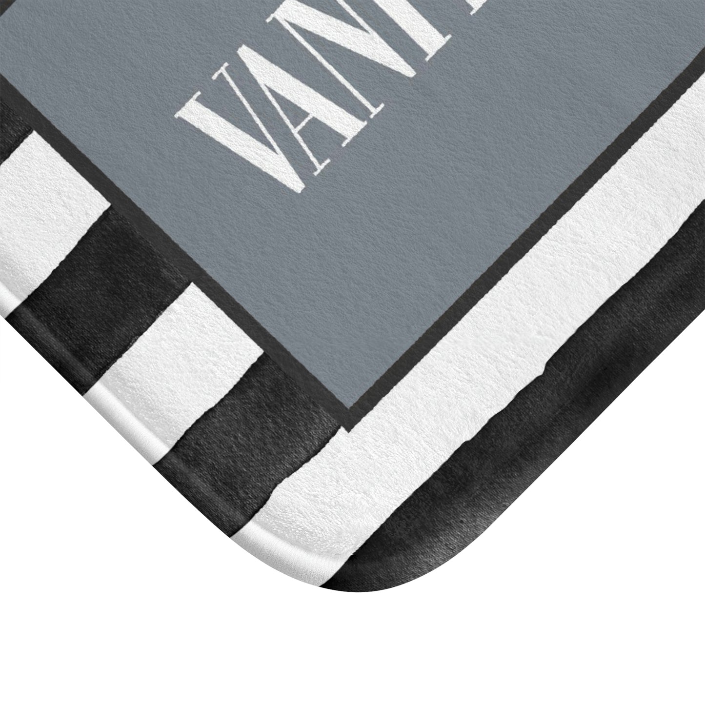 VANITY FAIR Stripe Bath Mat - Fashion Inspired Floor Mat - Black, White & Blue Bathroom Shower Mat