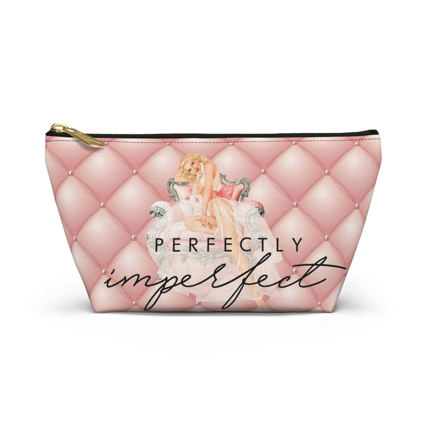 Pinup Girl Cosmetic Pouch w T-bottom, Accessory Pouch - Perfectly Imperfect Pink Peach