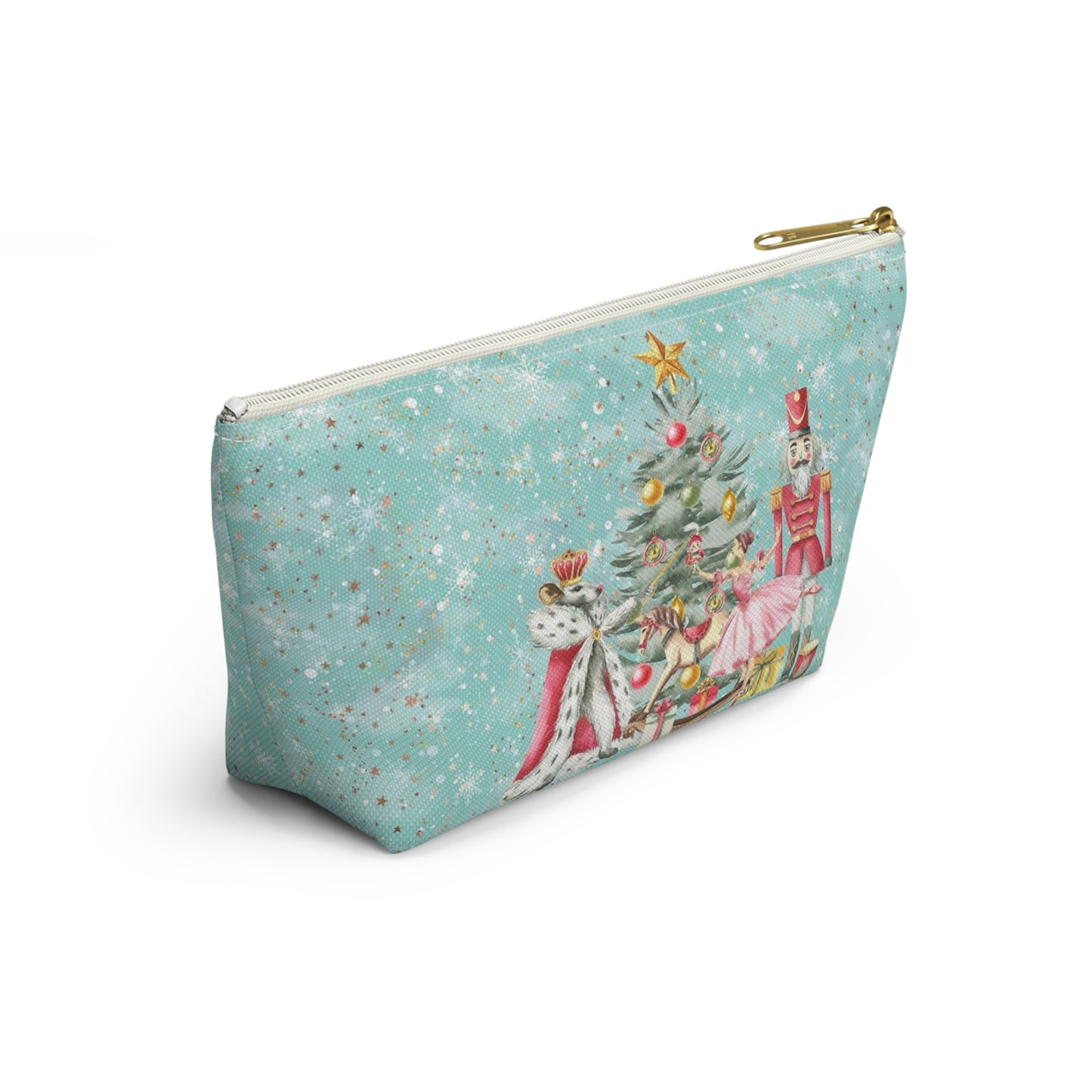 Nutcracker Gingerbread Cosmetic Pouch w T-bottom, Accessory Pouch - Blue Green Snowflake Nutcracker Ballet Makeup Bag