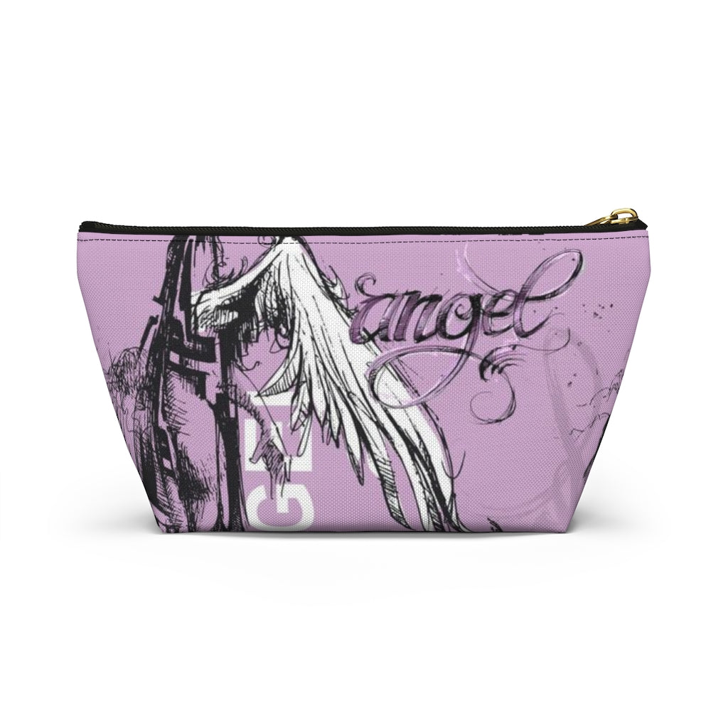 Angel Wing Cosmetic Pouch w T-bottom, Accessory Pouch, Purple