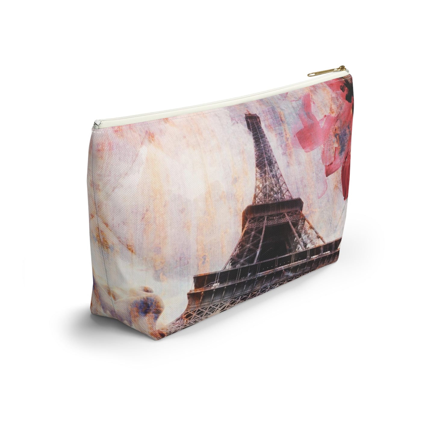 Eiffel Tower Cosmetic Pouch w T-bottom, Accessory Pouch - Paris Abstract Flower