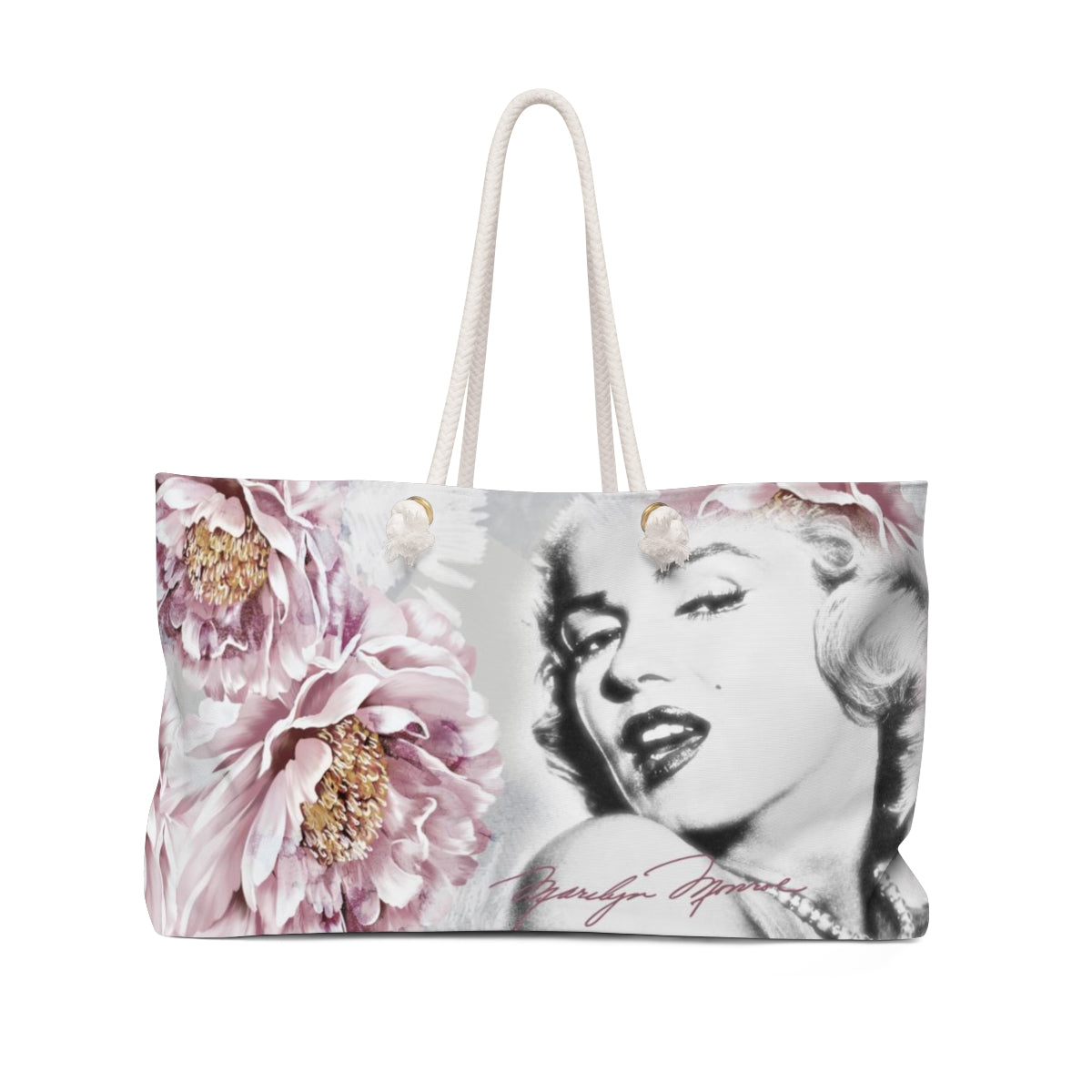 Personalized Marilyn Monroe Tote Bag, Weekender Bag - Pink Peonies