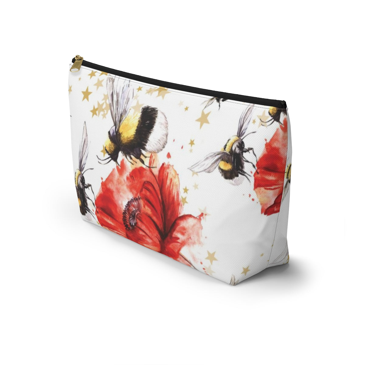 Bumblebee Cosmetic Pouch w T-bottom, Accessory Pouch, Red Poppy