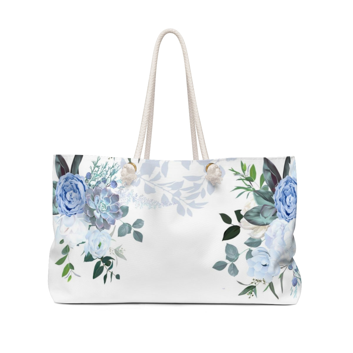 Personalized Bride Tote Bag - Weekender Bag, Rope Tote, Blue Peony Succulent