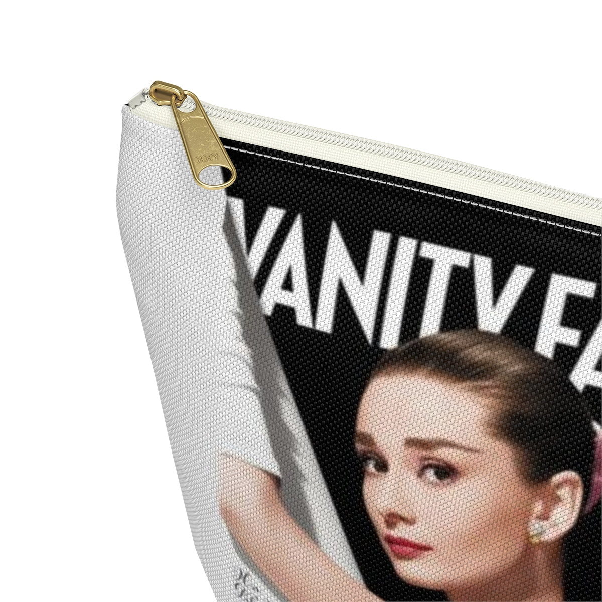 Personalized Audrey Hepburn Cosmetic Pouch w T-bottom, Accessory Pouch - Audrey Hepburn Vanity Fair Color Block Bag