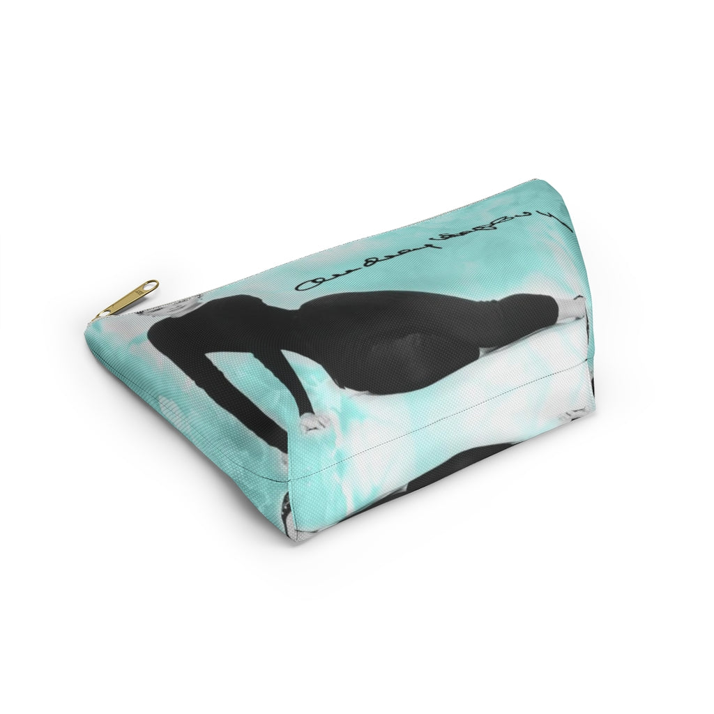 Audrey Hepburn Signature Cosmetic Pouch w T-bottom, Accessory Pouch, Blue Green