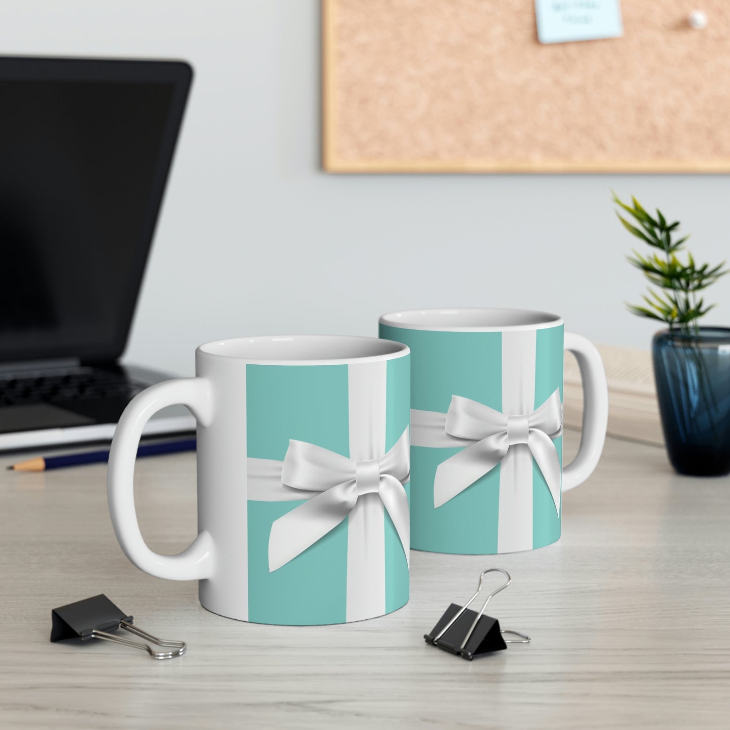 Personalized Little Blue Box Mug 11oz - Breakfast at Tiffany Mug - Robin Egg Blue Mug with White Bow - Name & Co.