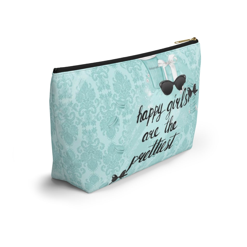 Happy Girls are the Prettiest Cosmetic Pouch w T-bottom, Accessory Pouch, Breakfast at Tiffany