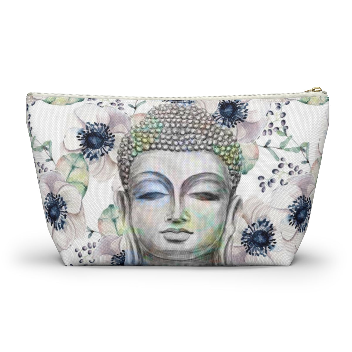 Buddha Cosmetic Pouch w T-bottom, Accessory Pouch - Buddha Flower