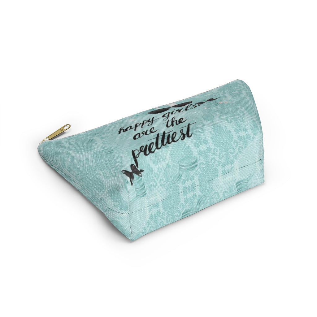 Happy Girls are the Prettiest Cosmetic Pouch w T-bottom, Accessory Pouch, Breakfast at Tiffany