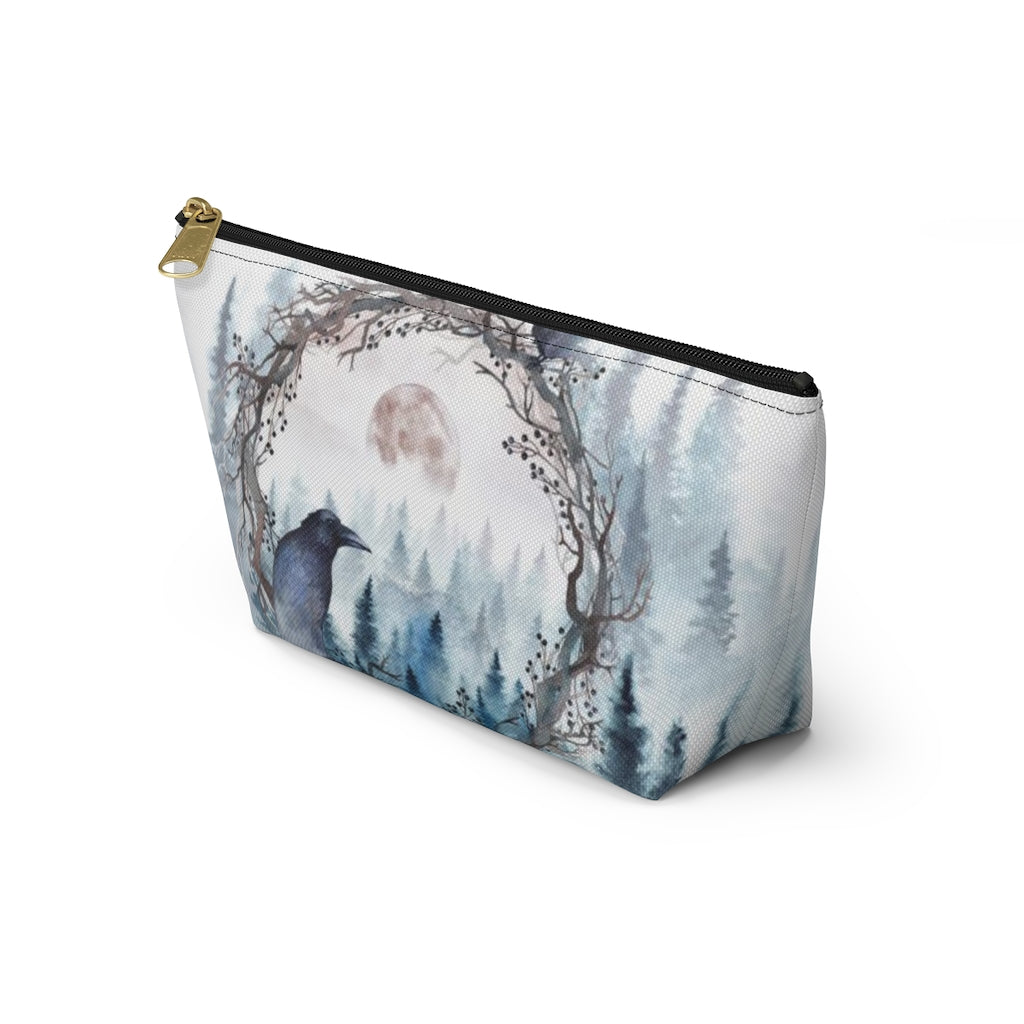 Edgar Allan Poe Cosmetic Pouch w T-bottom, Accessory Pouch, Raven Forrest Moon