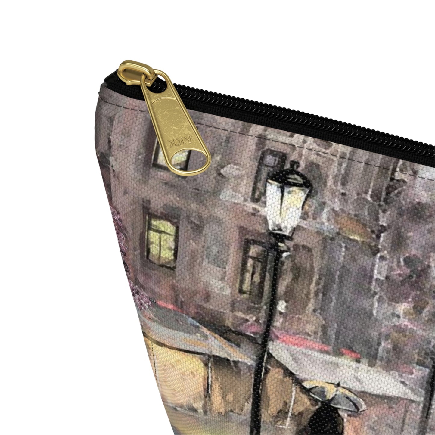 Eiffel Tower Cosmetic Pouch w T-bottom, Accessory Pouch - Pastel Rain in Paris