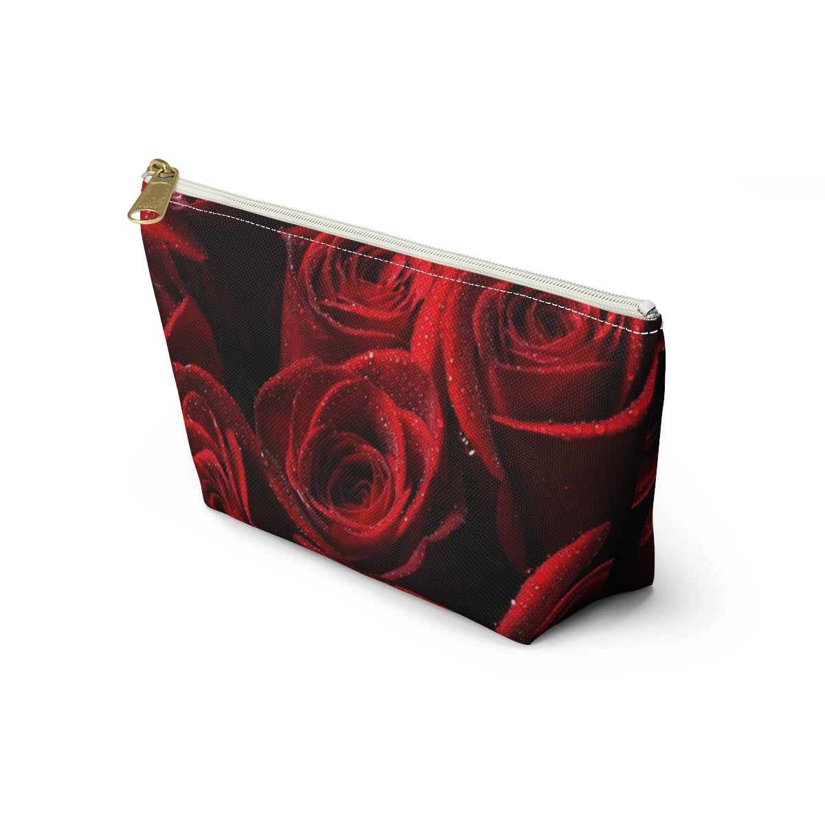 Personalized Rose Cosmetic Pouch w T-bottom, Accessory Pouch - Red Rose and Leopard